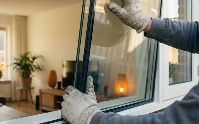 Monteur plaatst nieuwe beglazing in een kozijn